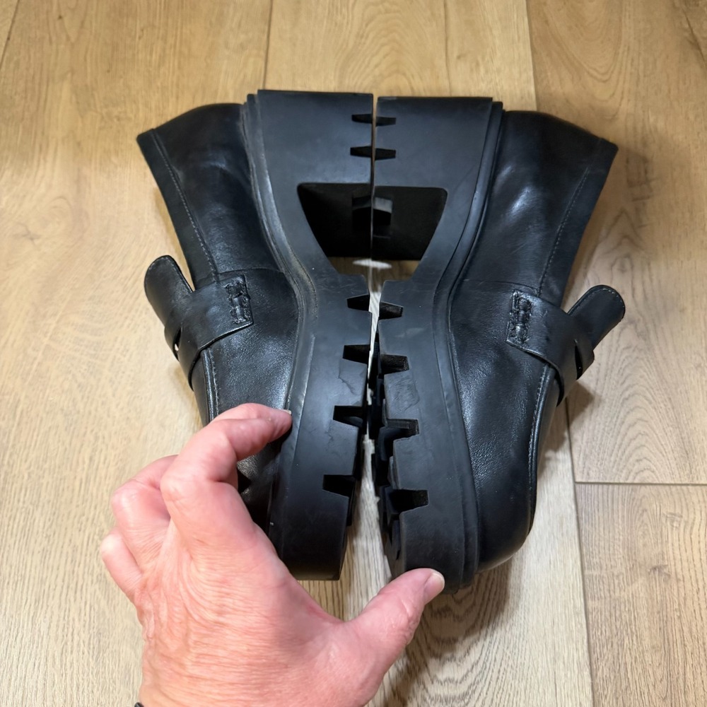 Schutz Leather Lug Loafers Black Viola Tractor 9.5B Y2K Academia Chunky Platform - Picture 2 of 8